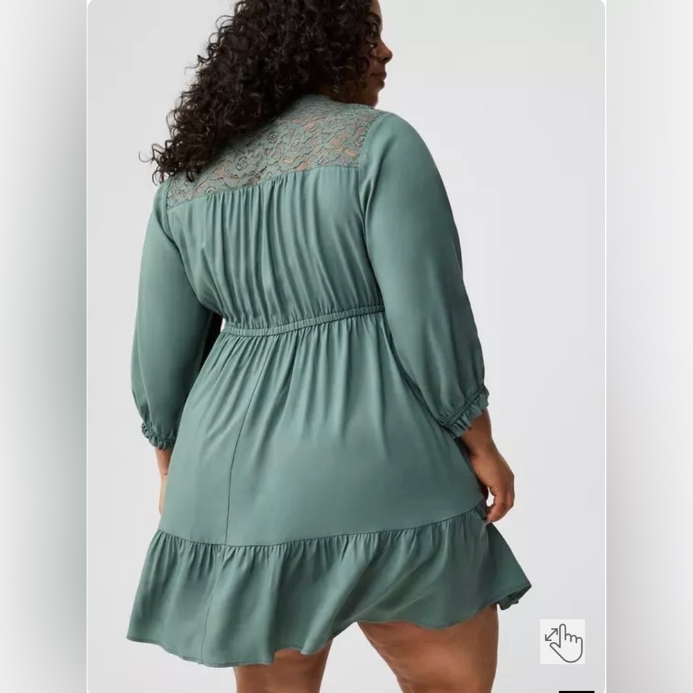 Torrid New Size 2 18/20 Mini Challis Shirt Dress Dark Forest Green Flowy - Picture 2 of 9